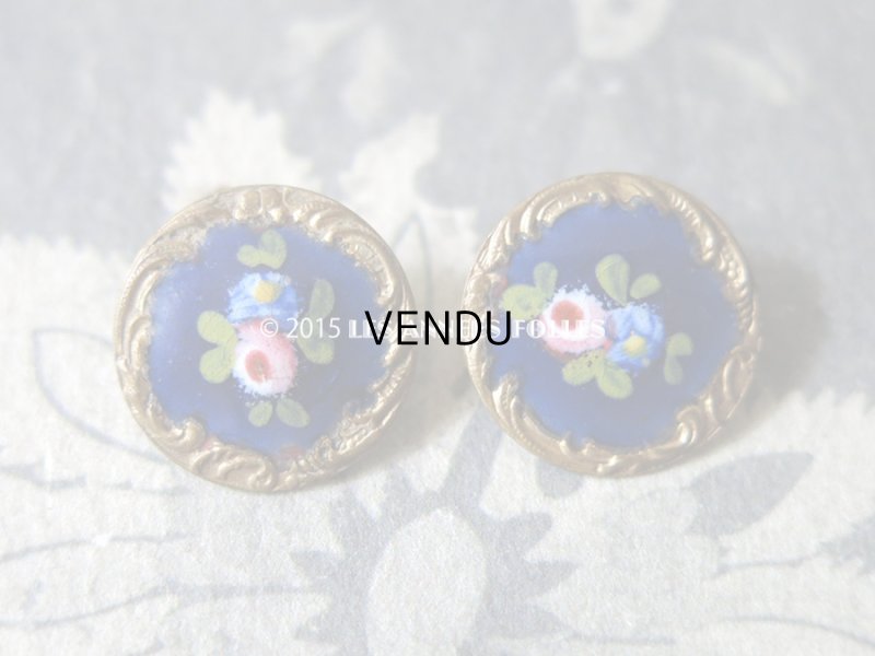 画像3: アンティーク エナメル ボタン 薔薇 ハンドペイント ゴールドレリーフ 