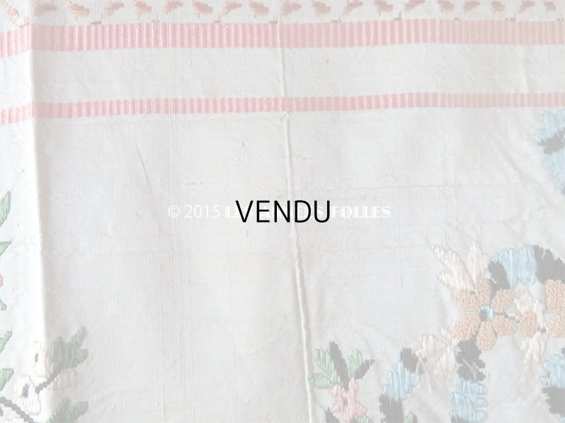 画像8: 18世紀末 アンティーク シルク製  手刺繍 薔薇模様 幅広リボン 1m