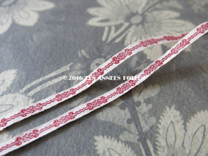 画像5: 1900年頃 アンティーク トリム ドール用 極細 4.5mm幅 ワインレッドの刺繍入り