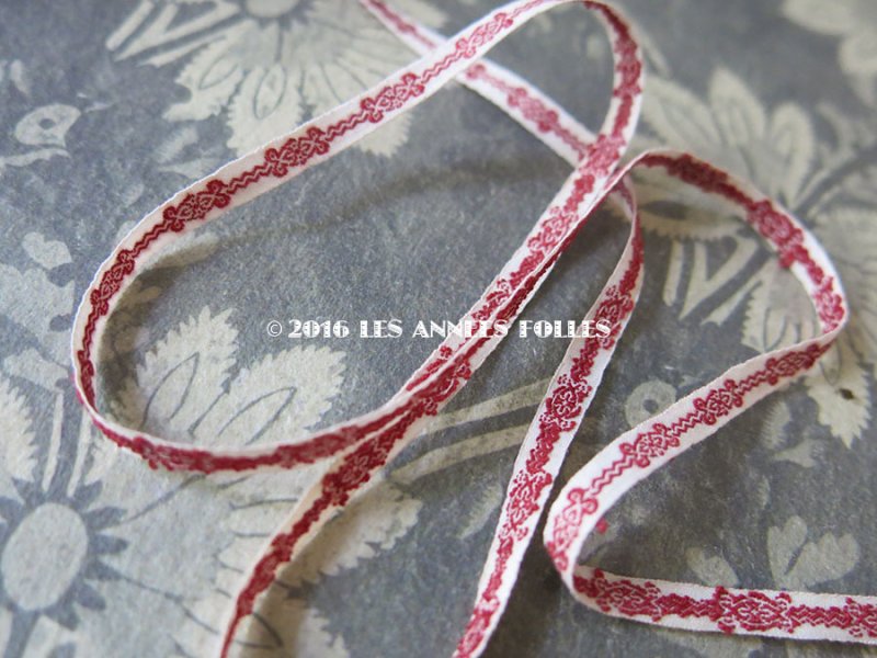 画像6: 1900年頃 アンティーク トリム ドール用 極細 4.5mm幅 ワインレッドの刺繍入り