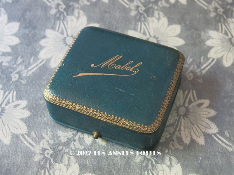 アンティーク 本革 ジュエリーボックス ブレスレット用 ブルーグリーン Mabel Les Annees Folles