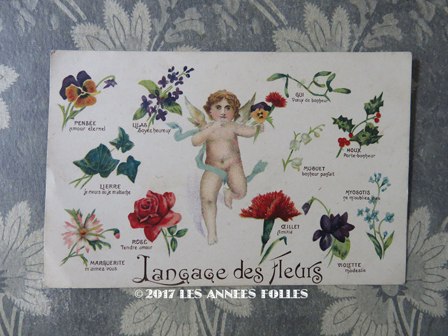 未使用 1900年代 アンティークポストカード 花言葉と天使 Les Annees Folles