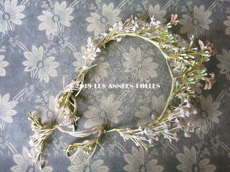 アンティーク 白い花＆ワックスフラワーの花冠 ヘッドリース 