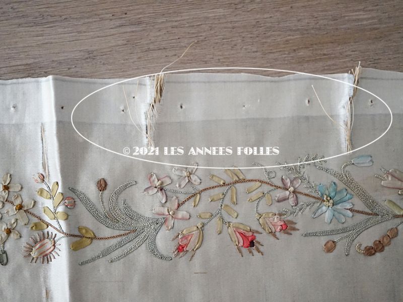 18世紀末 アンティーク ロココ調 シルク製 大きなパネル リボン刺繍