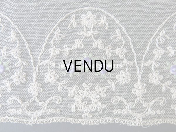 画像5: 1920年代 アンティーク レース  紫の薔薇刺繍入り (5)