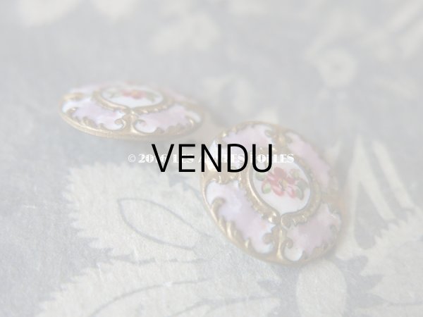 画像5: アンティーク エナメル ボタン 薔薇 ハンドペイント 薄紫 & ゴールドレリーフ 18mm (5)