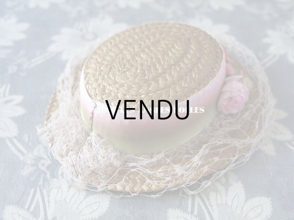 画像5: アンティーク ドール用 ストローハット ピンクの薔薇のコサージュ (5)