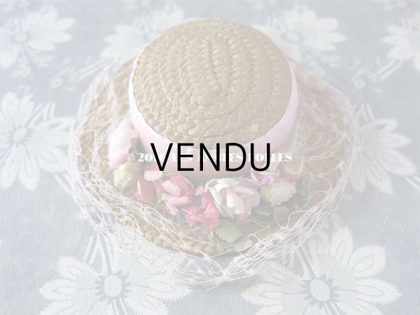 画像3: アンティーク ドール用 ストローハット ピンクの薔薇のコサージュ (3)