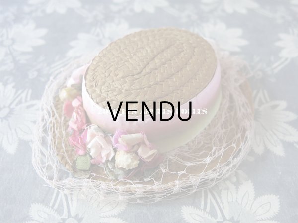 画像4: アンティーク ドール用 ストローハット ピンクの薔薇のコサージュ (4)