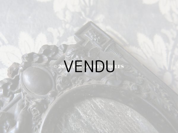 画像6: 19世紀 ナポレオン3世 アンティーク 木製 フォトフレーム 天使＆薔薇とリボンのメダイヨン (6)