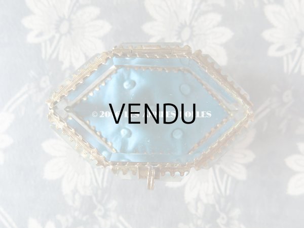 画像4: アンティーク ジュエリーボックス スモーキーブルーのクッション (4)