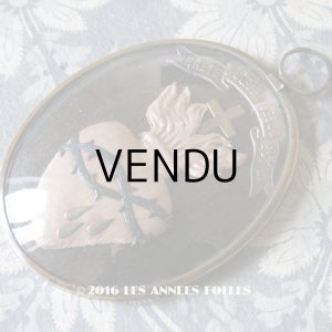 画像: 19世紀末 アンティーク ルリケール キリストのハート ガラスドーム ARRETE COEUR DE JESUS EST LA
