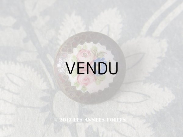 画像1: アンティーク エナメル ボタン  薔薇 ハンドペイント  19mm (1)