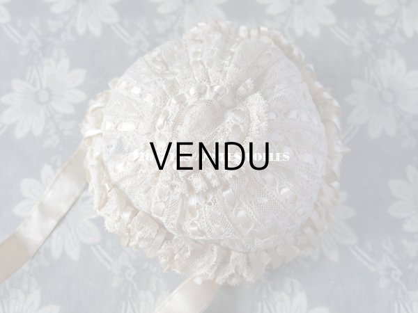 画像6: アンティーク ドール用 シルクリボンとレースのボネ (6)