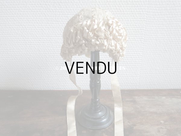 画像3: アンティーク ドール用 シルクリボンとレースのボネ (3)