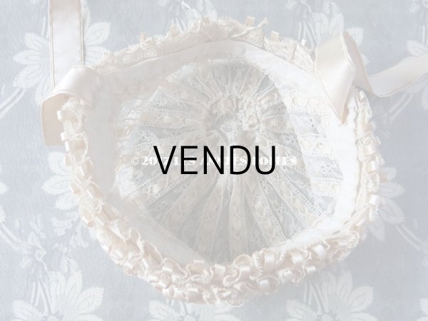 画像11: アンティーク ドール用 シルクリボンとレースのボネ (11)