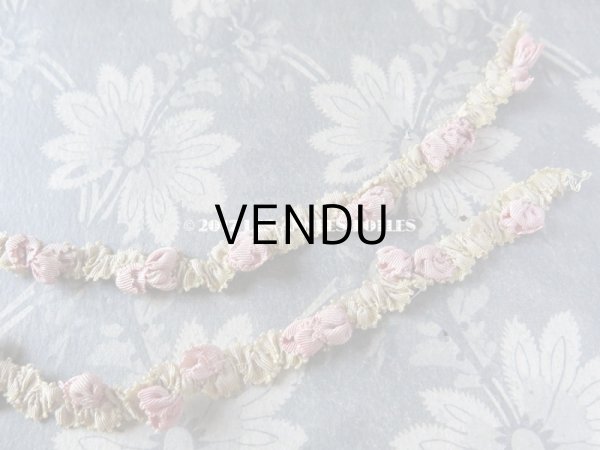 画像4: 1900年代 アンティーク シルク製 淡いピンク色の薔薇 ロココトリム 0.44m ロココリボン (4)