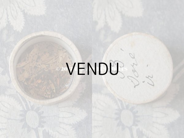 画像6: 1900年代 アンティーク ガラスの蓋の紙箱入り メタル製 極小 スパンコール リーフ型 ゴールド 2×7.5mm  (6)