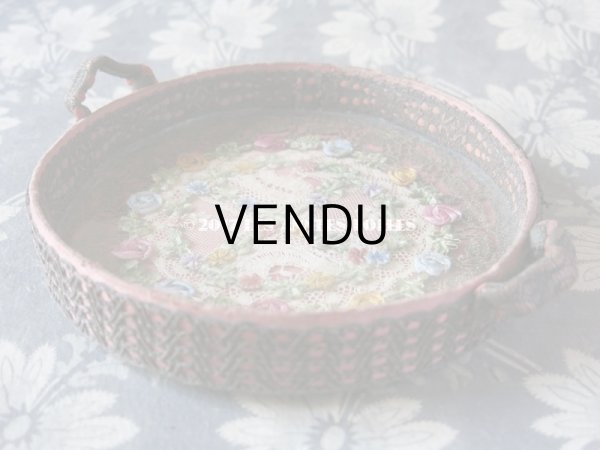 画像8: 19世紀末 アンティーク ロココトリム リボン刺繍 リボンワークのトレイ　 (8)