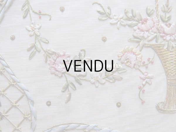 画像9: 19世紀末 アンティーク リボン刺繍 リボンワークのトレイ　花かごとリボンのガーランド  (9)