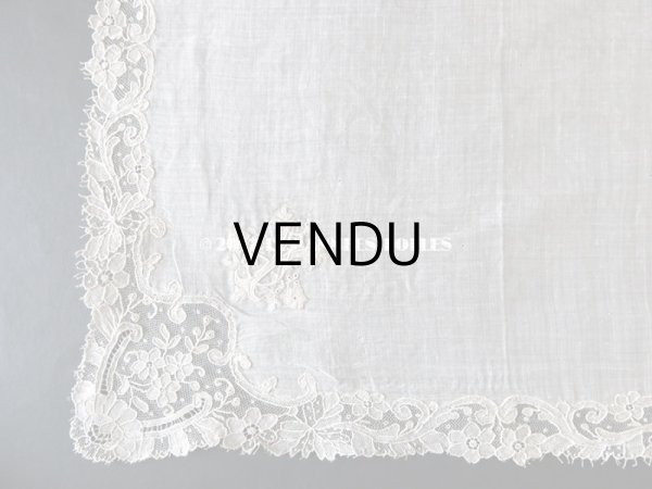 画像5: 19世紀末 アンティーク 結婚式のハンカチ ポワンドガーズのレース モノグラム 【Y.J】  『ポワン・ド・ガーズ』 (5)