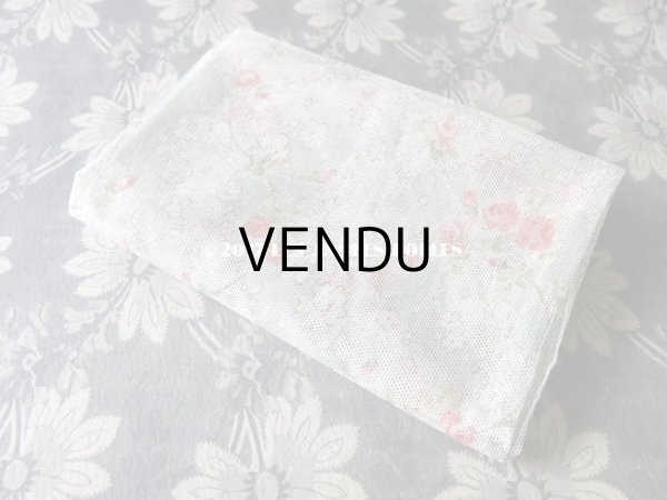 画像3: 1920年代 アンティーク  チュール地 ピンクの薔薇のプリント ファブリック 74×43cm (3)