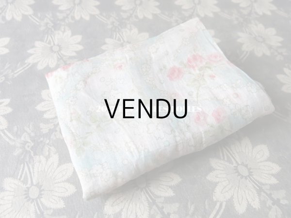 画像3: 1920年代 アンティーク  オーガンジー ピンクの薔薇のプリント ファブリック 60×43(36)cm (3)