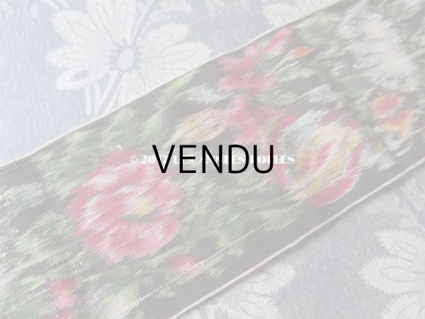 画像3: 19世紀 アンティーク シルク製  グログランリボン ぼかし織り 薔薇模様 0.45 & 0.43m (3)