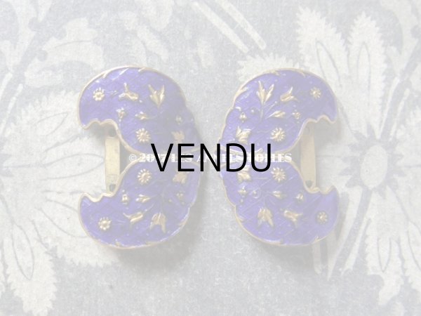 画像3: 19世紀 アンティーク シューバックル　青紫のエナメル シューズ用バックル  2点セット (3)