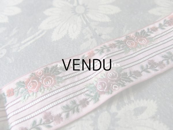 画像4: 19世紀 アンティーク シルク製  ジャガード織 リボン 薔薇模様 0.95m (4)