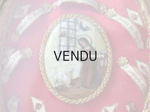 画像4: 19世紀 アンティーク ルリケール 聖遺物のガラスドーム 木製フレーム シーリングスタンプ (4)