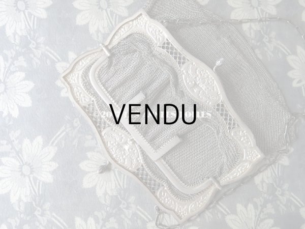 画像5: 1900年代 アンティーク シルバー製 メタルメッシュのバッグ 花かご＆薔薇とリボンのガーランド  コインケース付 (5)