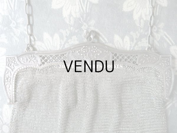 画像8: 1900年代 アンティーク シルバー製 メタルメッシュのバッグ 花かご＆薔薇とリボンのガーランド  コインケース付 (8)