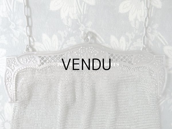 画像9: 1900年代 アンティーク シルバー製 メタルメッシュのバッグ 花かご＆薔薇とリボンのガーランド  コインケース付 (9)