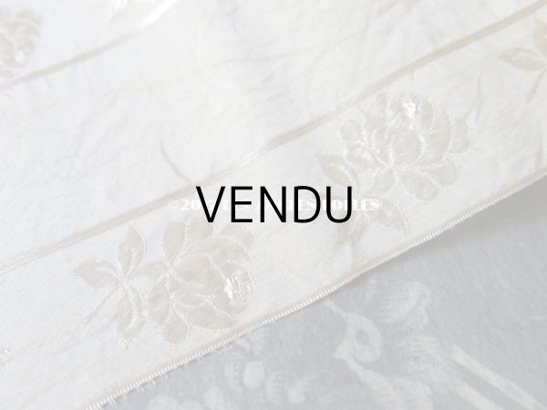 画像5: 19世紀末 アンティーク シルク製リボン 薔薇模様 オフホワイト  (5)