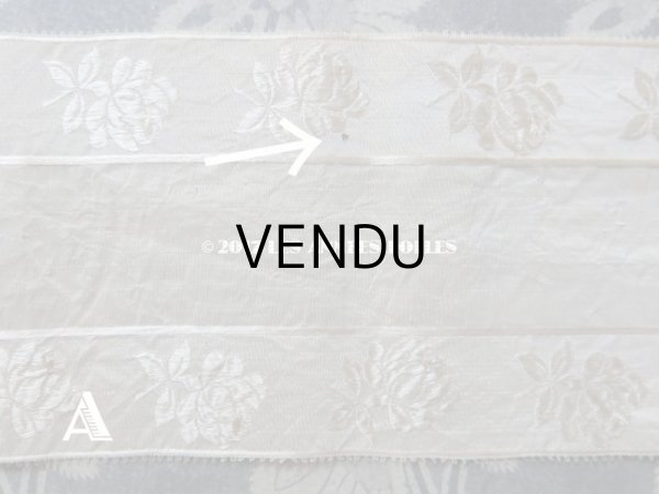 画像7: 19世紀末 アンティーク シルク製リボン 薔薇模様 オフホワイト  (7)