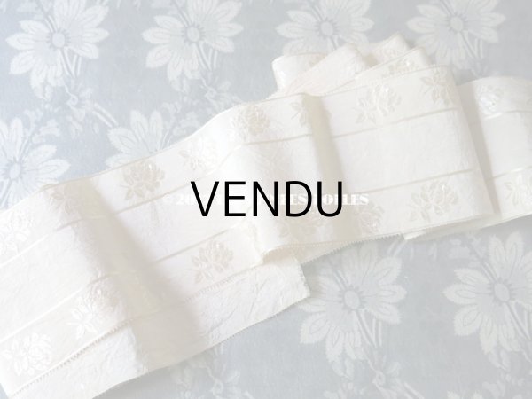 画像3: 19世紀末 アンティーク シルク製リボン 薔薇模様 オフホワイト  (3)