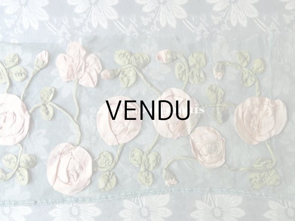 画像9: 19世紀末 アンティーク ドレス用 幅広 レース 薔薇のリボン刺繍  1.75m 幅17〜20cm (9)