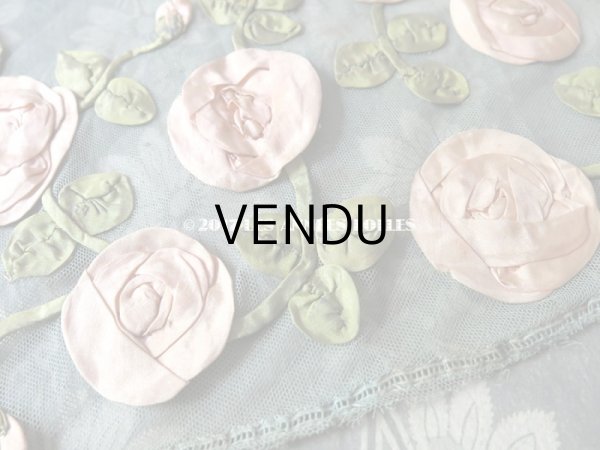 画像3: 19世紀末 アンティーク ドレス用 幅広 レース 薔薇のリボン刺繍  1.75m 幅17〜20cm (3)
