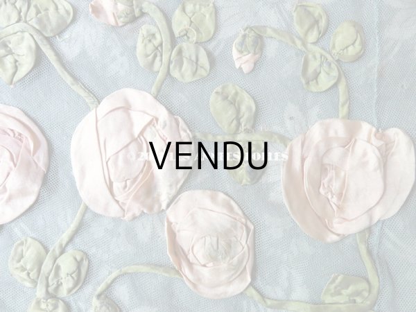 画像12: 19世紀末 アンティーク ドレス用 幅広 レース 薔薇のリボン刺繍  1.75m 幅17〜20cm (12)