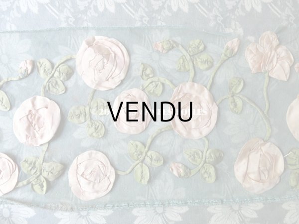 画像8: 19世紀末 アンティーク ドレス用 幅広 レース 薔薇のリボン刺繍  1.75m 幅17〜20cm (8)