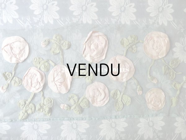 画像10: 19世紀末 アンティーク ドレス用 幅広 レース 薔薇のリボン刺繍  1.75m 幅17〜20cm (10)