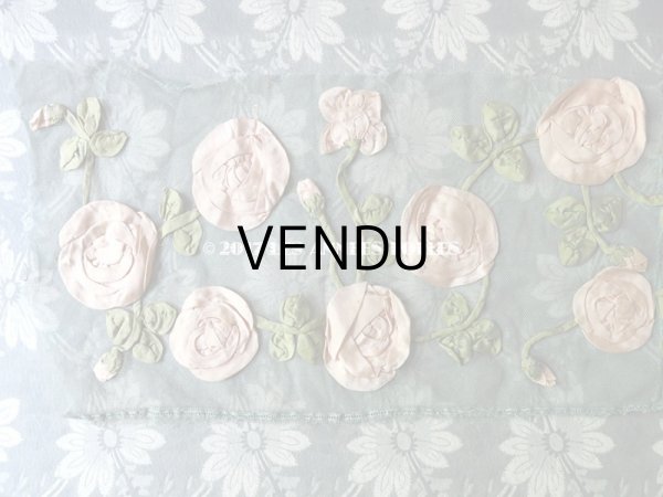 画像5: 19世紀末 アンティーク ドレス用 幅広 レース 薔薇のリボン刺繍  1.75m 幅17〜20cm (5)