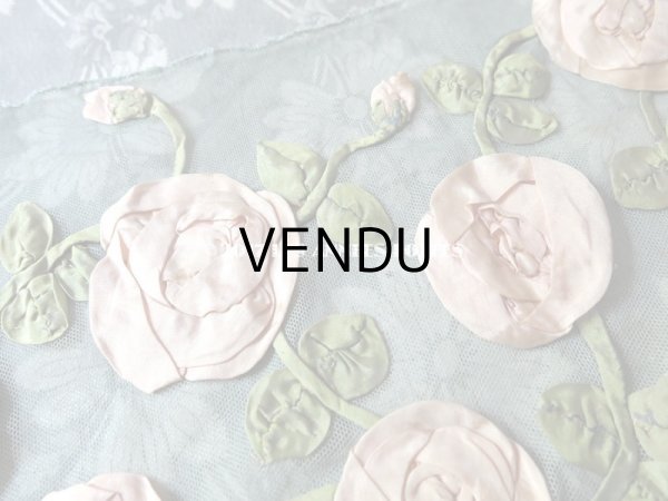 画像4: 19世紀末 アンティーク ドレス用 幅広 レース 薔薇のリボン刺繍  1.75m 幅17〜20cm (4)