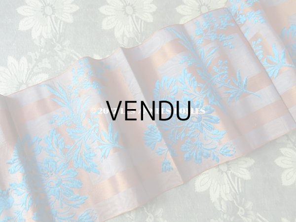 画像6: 19世紀 アンティーク シルク製 リボン ジャガード織 ブルーの花模様 1.25m  (6)