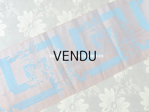 画像5: 19世紀 アンティーク シルク製 リボン ジャガード織 ブルーの花模様 1.25m  (5)