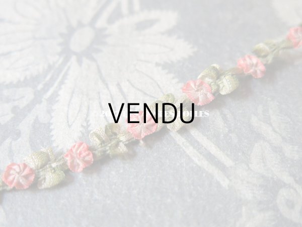 画像4: 1900年代 アンティーク シルク製 ロココトリム　とても小さな朝顔 ピンクオレンジ ロココリボン 1.1m (4)