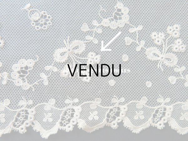 画像12: 1900年代 アンティーク レース 花とリーフ＆リボン　115cm  (12)