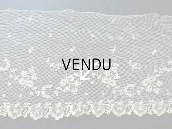 画像8: 1900年代 アンティーク レース 花とリーフ＆リボン　115cm  (8)