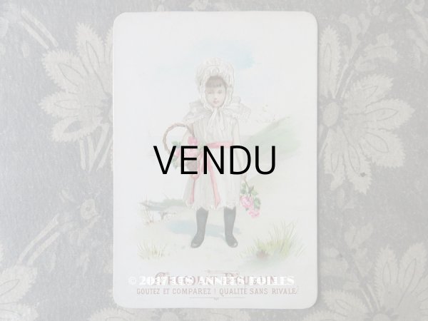 画像1: アンティーク クロモ 薔薇の花かご&白いレースのドレスを着た少女 - CHOCOLAT POULAIN - (1)